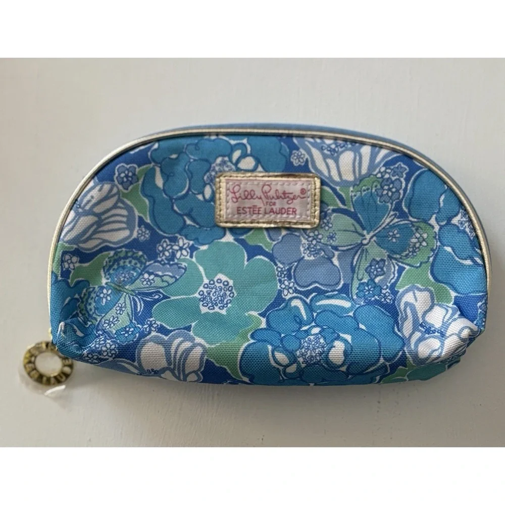 Lilly Pulitzer for Estée Lauder Cosmetic bag pouch gold Zip Close Pink Lined